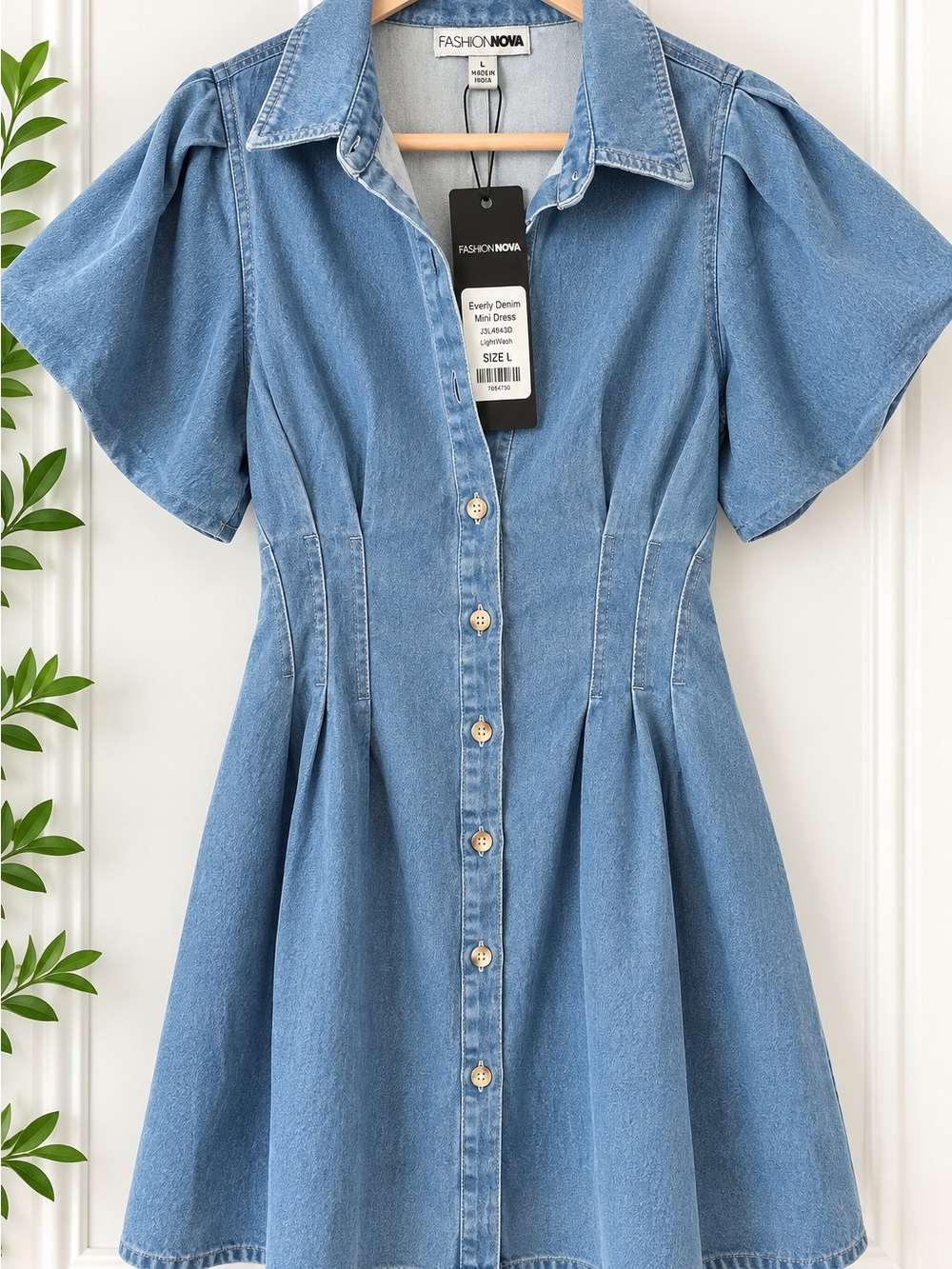 Fashion Nova Light Blue Denim Button-Front Mini Dress